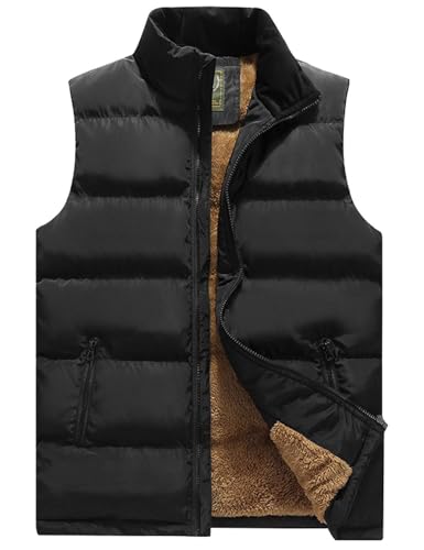 Flygo Men's Fleece Lined Winter Warm Outdoor Padded Puffer Vest Thick Sleeveless Jacket with Pockets