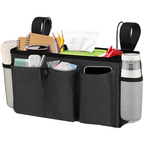 Image of Fabspace Bedside Caddy with Adjustable Strap & Detachable Hooks, Bedside Storage Organizer, Bunk Bed Accessories with Holder Mesh Bags, Phone Bag, Pocket with A Popper (Medium Size)
