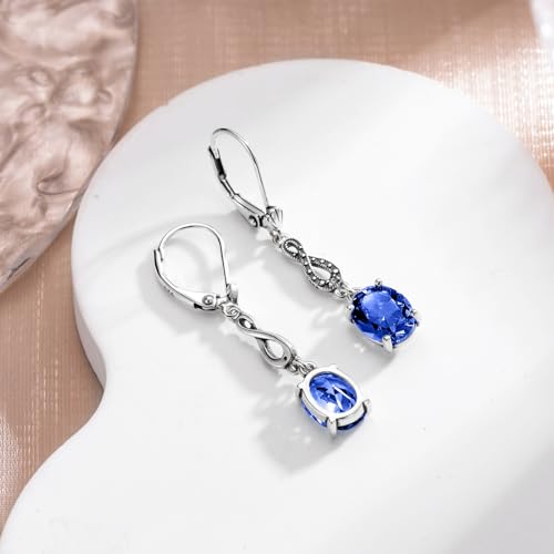 AOBOCO Vintage Earrings 925 Sterling Silver Infinity Love Leverback Earrings with 8 * 6mm Birthstone Crystal, Birthday Anniversary Jewelry Gifts for Women Her4
