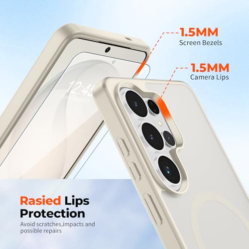 Image of SUPFINE Magnetic for Samsung Galaxy S26 Ultra Case with Screen Protector, (Built-in Magnets) (Military Grade Drop Protection) Slim Translucent Shockproof Phone Case,Stone