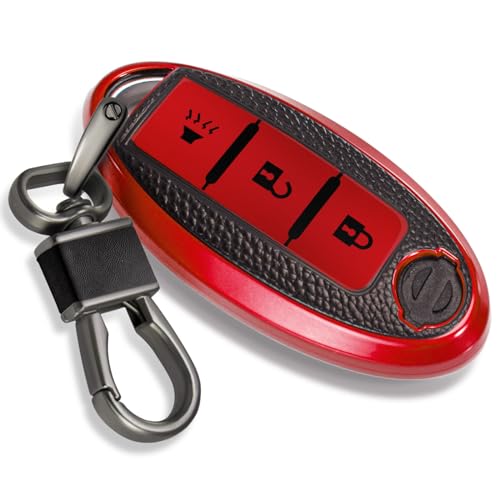 Image of Car Car Key Fob Cover for Nissan Kicks, Leather-Style Tab, Red