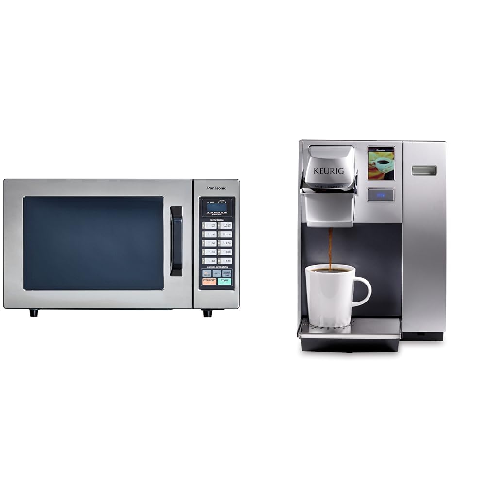 Panasonic 1000W 0.8cu ft 10-Program Microwave & Keurig K155 Single Cup Pod Coffee Maker Bundle