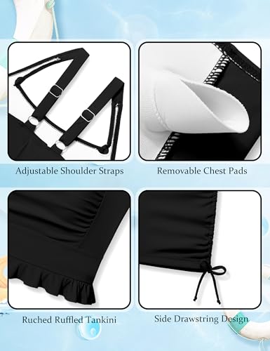Image of Girls Swimsuit Two Piece Bathing Suit Ruffle Trim Swimsuits for Girls Tankini with Drawstring Shorts Swimwear 9-18Y