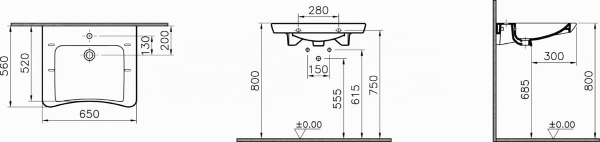 Lavabo S2 PMR 65cm blanc, 1 trou percé pour robinetterie avec trop plein réf 5291B0030001