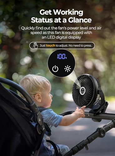 Image of Koonie 10000mAh Portable Clip on Fan with LED Lantern and Hook, 8'' Battery Operated Desk Fan, Quiet Camping Fan with LED Digital Display, 360 Rotation & 3 Speeds for Travel Tent Gym Treadmill | Battery Operated Desk Fan, Quiet Camping Fan with LED Digital Display, 360 Rotation & 3 Speeds for Travel Tent Gym Treadmill