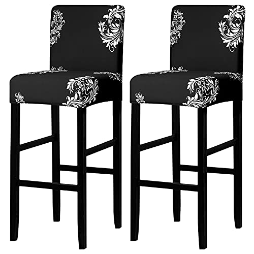 Image of Lellen Bar Stool Chair Covers Set of 2,Jacquard Bar Stool Cover Barstool Covers Slipcovers Stretch Bar Stool Covers with Backs Bar Stool Protector Covers for Kitchen Dining Room Counter Island