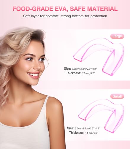Image of Anti Grinding Guard, Mouth Guard for Grinding Teeth at Night,Mouth Guard for Sleeping,Transparent Pink, 4 Pack /2 Size, Night Guards with 2 x 5X Mirror Case