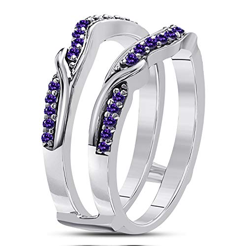 Hitanshu Jewels 1.20 Ctw Round Cut Purple Amethyst Engagement Wedding Enhancer Wrap Ring 925 Sterling Silver 14k White Gold Finish2