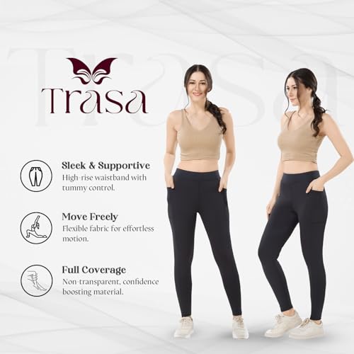 Image of TRASA Active Yoga Pants for Womens Gym High Waist with 3 Pockets, Tummy Control, Workout Pants 4 Way Stretch Yoga Leggings, Sizes - M,L,XL,2XL,3XL