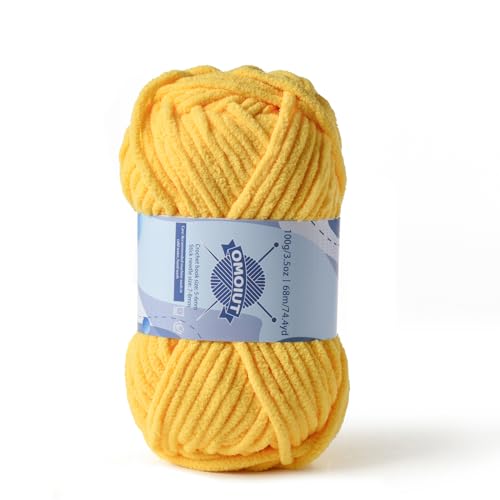 Image of Chunky Chenille Yarn for Crocheting, Baby Yarn for Crocheting Soft Blankets, Bulky Yarns for Crochet Amigurumi, 100g (74.3yds) Fluffy Velvet Yarns for Hand Knitting (Yellow)