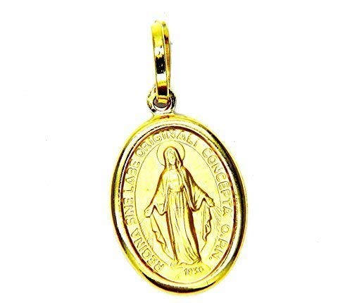 Donna Ragazza PEGASO GIOIELLI Ciondolo Oro Giallo 18kt (750) Pendente Medaglia per Madonna di Lourdes Madonnina Donna Ragazza