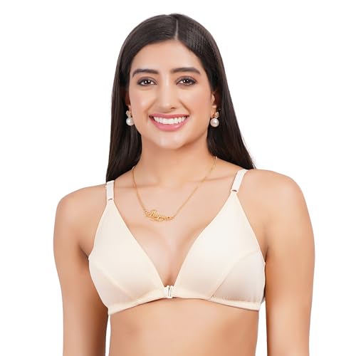 Image of Front Open Non Padded Bra - Made of Pure Cotton Full Coverage Non Wired Seamless Pushup Soft Cup for T-Shirt Saree Dress Sports Garment for Daily Use Everyday