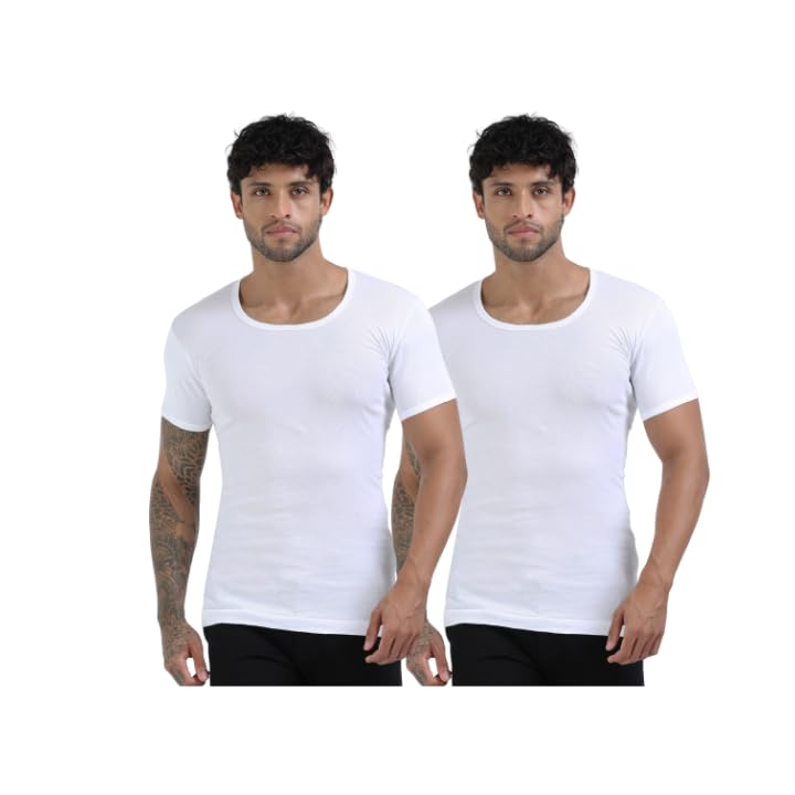 Men's Super Combed Rib Cotton Round Neck Half Sleeve Vest | Stay Tucked | Pack of 2