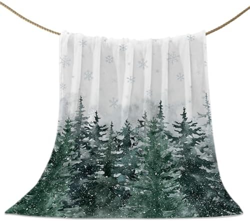 ALAGEO Christmas Throw Blanket Pine Tree Forest Chrismtas Blanket Winter Holiday Decorations Snowflake Snowy Winter Bed Blanket Lightweight Warm Cozy Throws Blanket for Couch, Sofa and Bed 40″ x 60″