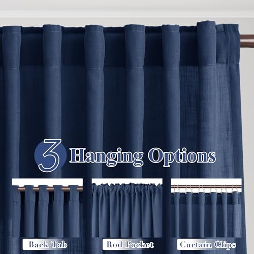 Image of Joywell Linen Curtains 84 Inches Long for Living Room Denim Blue