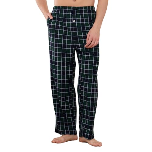 Vulcanodon Mens Fleece Plaid Pajama Pant, Soft Lightweight Lounge Sleep Bottoms with Pockets and Button Fly