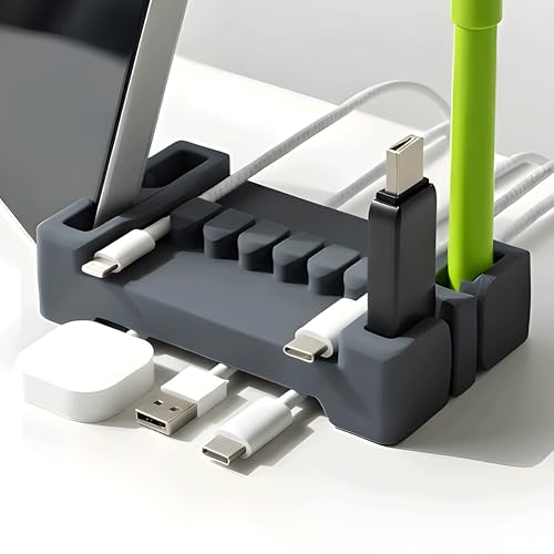 CordBrick DeskBrick Silicone + Steel-Weighted Cord Holder for Desk. Weighted Cord Organizer & Cable Management for Desktop. Useful Phone Accessory & Cable Holder for Office Home. No Adhesive. Gray