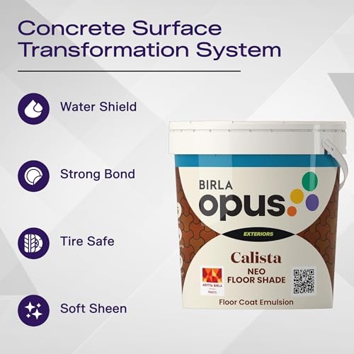 Image of Birla Opus Calista Neo Floor Shade Exterior Floor Paint (1L, Heaved Sigh Color, Soft Sheen Finish) | Water, Hot Tire Mark & Abrasion Resistant | For Porch, Patio, Garage, Concrete Driveway, Tiles