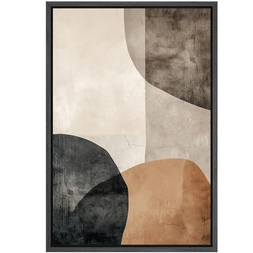 SIGNFORD Framed Canvas Print Wall Art Semi-Abstract Neutral Toned Shapes Illustrations Digital Art Modern Art Decorative Multicolor Rustic Minimal for Bedroom - 24"x36" Black