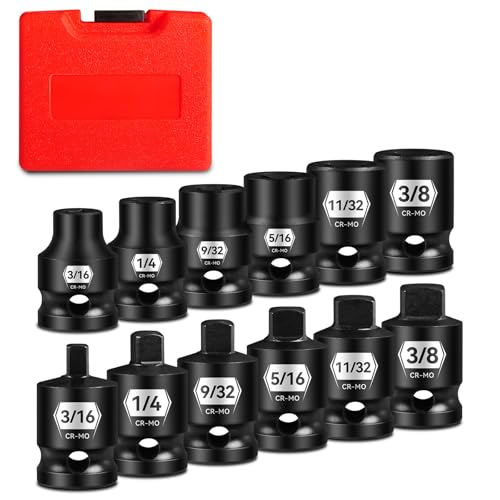 Zhax 12PCS 3/8-Inch Drive Pipe Plug Socket Set Impact SAE (3/16-3/8inch) Chamfered 4 Point Female Square Sockets Tapered Male Square Head Drive Cr-Mo Steel