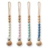 Hippypotamus Pacifier Clips - One Piece All Silicone Holder for Baby’s Binky & Teething Toys - No String Or Loose Beads - Set of 4 (Sand/Rose/Sage/Stone)