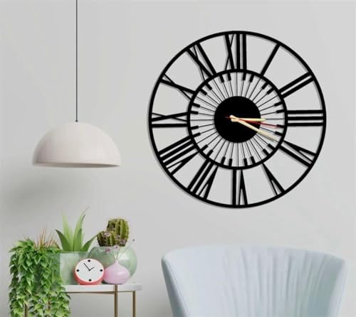 Image of Designer Metal Wall Clock for Living Room | Antique Stylish Fancy Decorative Big Size Wall Watch for Bedroom, Office, Kitchen, Dining, Hall and Decor (Black(ST-16), 40CM)