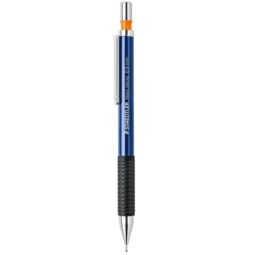 STAEDTLER Micro 775 - Portaminas (10 unidades, 0,9 mm, recargables, caña de plástico con manguito ergonómico de goma), color azul