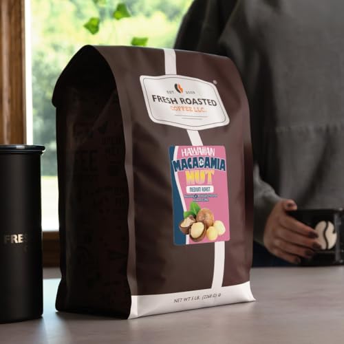 Image of Fresh Roasted Coffee, Hawaiian Macadamia Nut Flavored Whole Bean Coffee, Medium Roast, Kosher, 5 lb (80 oz)