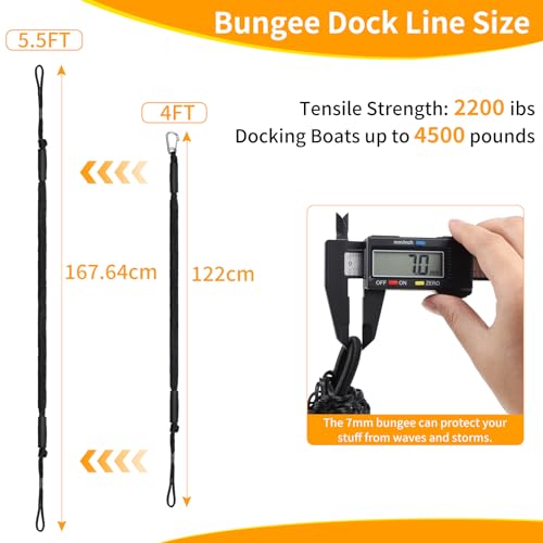 EFUTURETIME 2 x Bungee Dock Line Boot Festmacher Seil 10cm (4FT), Fenderleine mit Auge Schwarz mit Haken, Bootszubehör für Boote, Kajak, Jetski, Pontoon, Kanu