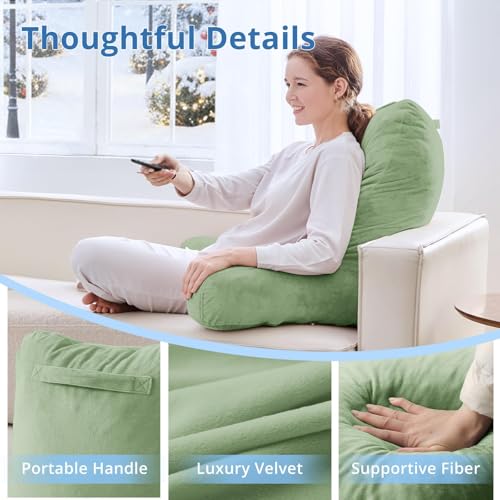 Image of Sasttie Reading Pillow for Bed, Back Pillow for Sitting Up, Sage Green | 25 inch Backrest Support Cushion for Couch, Sofa, and Floor, Dorm Essentials, OEKO-TEX, Adjustable Down Alternative Fill