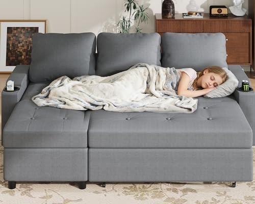 JUMMICO Schlafsofa mit Bettkasten L Form Sofa mit Schlaffunktion 3 Sitzer Couch klein Ecksofa Schlafcouch Ausziehbar Wohnlandschaft für Wohnung und Wohnzimmer Hellgrau