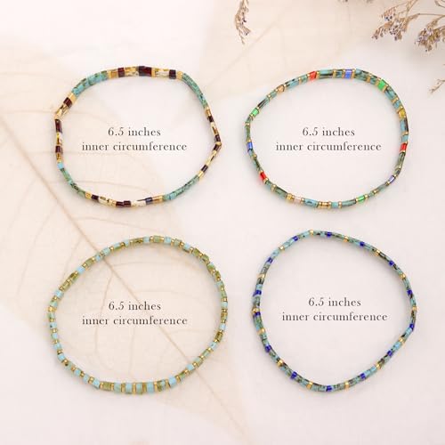 Tila Flat Beaded Bracelets Set for Women, 4Pcs Trendy Handmade Miyuki Glass Stack Beads Stretch Bracelet Festive Holiday Accessories Jewelry Gift.4