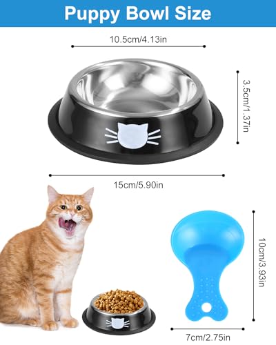 Ffutternapf Katze, 3 Stück Rutschfeste Edelstahl-Näpfe, Fressnapf Wasserschale für Katzen und Kleine Hunde, Mehrweg-Fütterungsschüssel