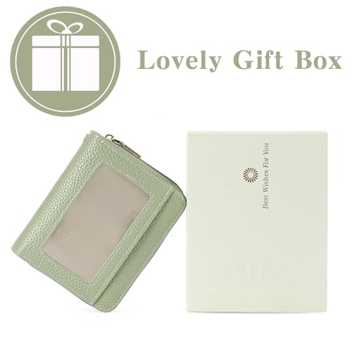 Image of GOIACII Small Wallet for Women RFID Blocking Credit Card Holder Ladies Compact Purse Zip Around Wristlet Vegan Leather Green