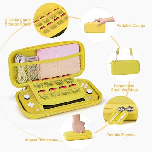 Image of innoAura Switch Lite Case 18-in-1 Accessories Bundle for NS Switch Lite (2019), with Protective Carrying Case, Game Holder, Screen Protector & Cute Thumb Grips, Yellow
