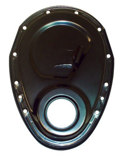 1955-95 Compatible/Replacement for Chevy Small Block 283-305-327-350-400 Steel Timing Chain Cover w/Timing Tab - Black