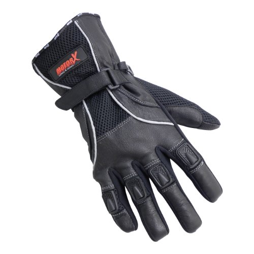 MotorX Guante de Piel para Moto de Verano, Negro, S
