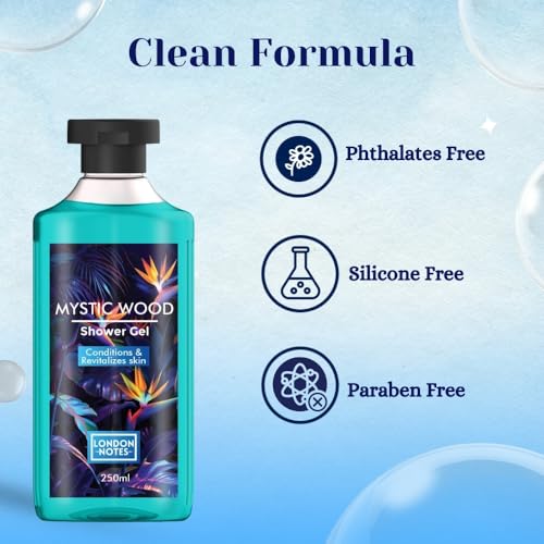 Image of London Notes Shower Gel- Mystic Wood For Gentle Cleansing, Deep Moisturization & Nourishment, provides pleasant aroma with Aloevera & Shea Butter, 250ml