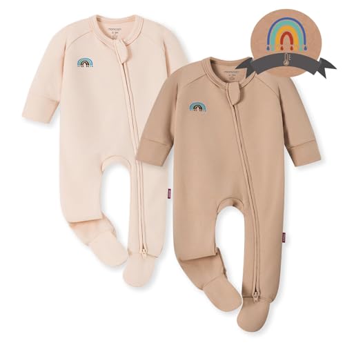 Image of Momcozy Boy Girl Baby Pajamas Onesie, 0-24 M Temp-Sensing 2-Way Zipper Cotton & Viscose Derived from Bamboo Newborn Sleepers