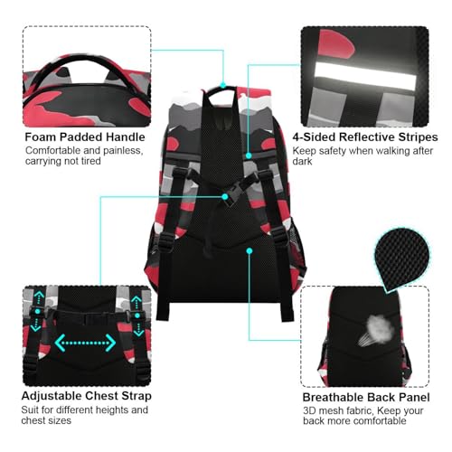 ALAZA Teens School Backpack Red Black White Camouflage Pattern Laptop Backpack with Reflective Strap, Travel Backpack Casual Daypack for Elementary Primary middle Bookbag4