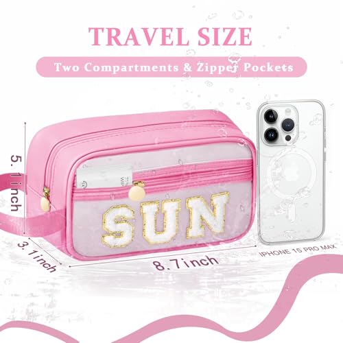 Image of COSHAYSOO Clear Sunscreen Bag Makeup Toiletries Pouch Beach Vacation Essentials Summer Travel Stuff Accessories Personalized Graduation Gifts for Her Women College Teen Girls Teacher Nurse Pink SUN