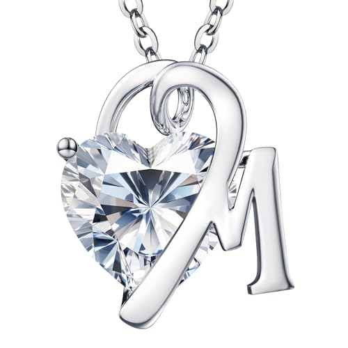 Image of ForeverLove Heart Necklaces for Women, 4-2 Carats Heartshap Moissanite, Silver Pendant Jewelry, Anniversary Birthday Gifts for Wife, Girlfriend, Daughter, Mom