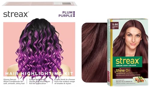 Streax Permanent Hair Colour, Highlight Kit | Purple Hair Colour, Plum Purple – Pack of 1