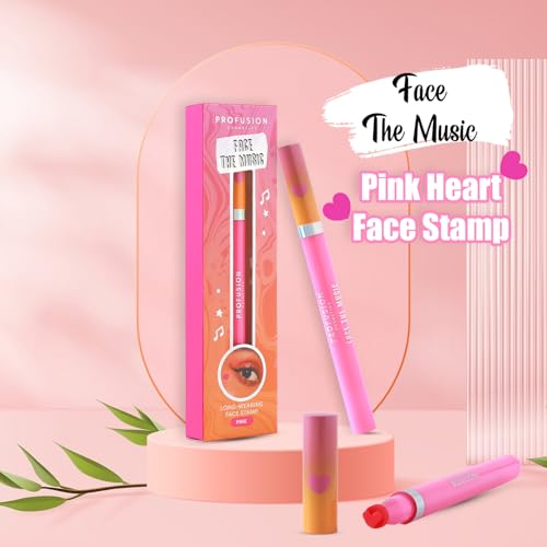 Profusion Cosmetics It's a Vibe Face Stamp - Long wearing with quick-dry formula, Colored stamp in Star, Heart and Music Note Styles for Attractive Looks, Pink