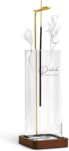 Soporte para incienso, diseño multiusos, quemador de incienso de vidrio, colector de cenizas con soporte de palo de incienso de latón para