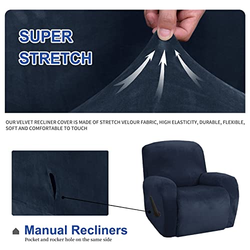 XINEAGE 4 Pieces Velvet Recliner Slipcover Stretch Recliner Chair Cover with Side Pocket Anti-Slip Fitted Recliner Cover Couch Furniture Protector with Elastic Bottom (Recliner - Image 4