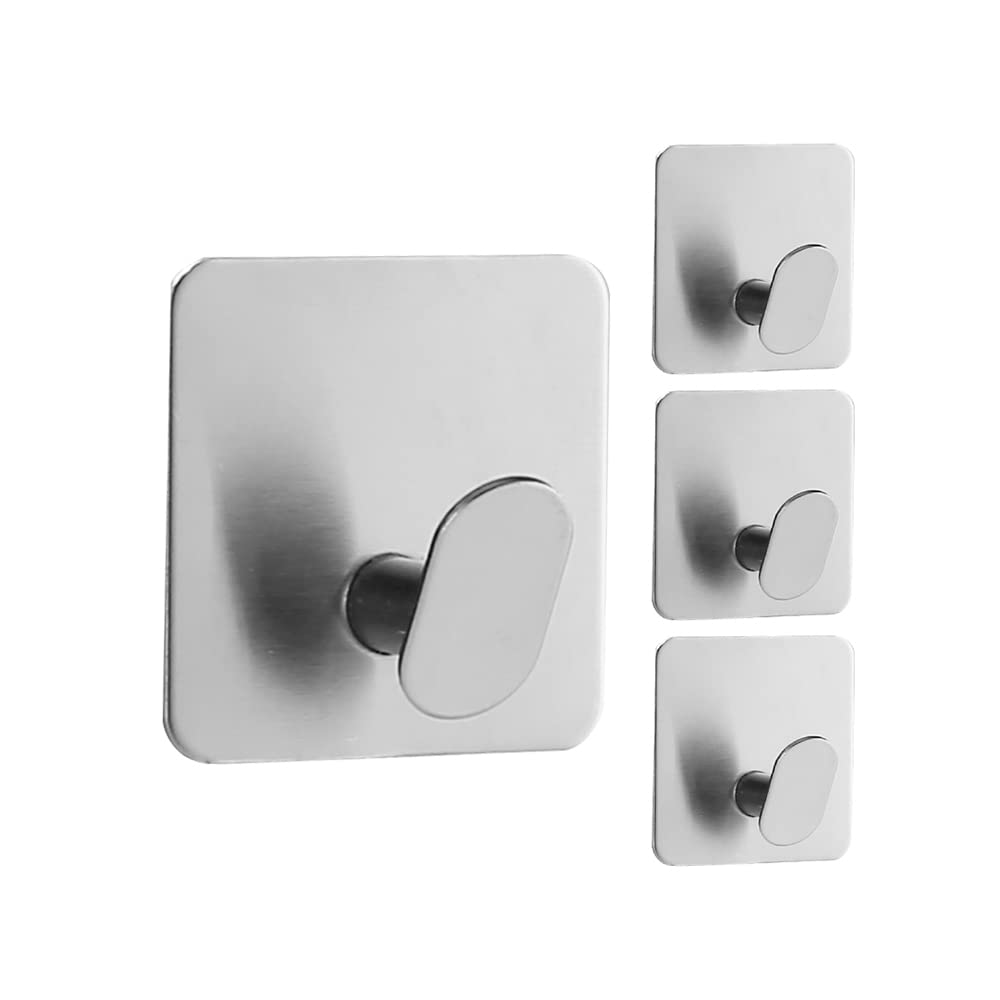 LENDIS Coat Rack, Stainless Steel Hooks, Bathroom Hooks, Waterproof - Decorative Storage Hooks for Clothes, Coats, Hats, Belts, Towels - Door Hanger for Home or Office (Silver-4Pcs)
