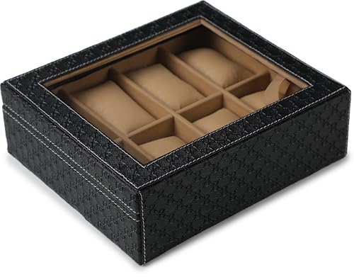 Image of STORESHINE Unisex 8 Slots Watch Organiser Box Black and Beige