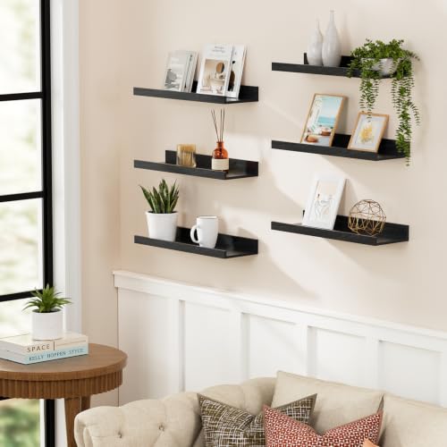 Image of BAYKA 15.7x4.13 Floating Shelves for Wall,Room Decor,Raised Lip,6 Pack