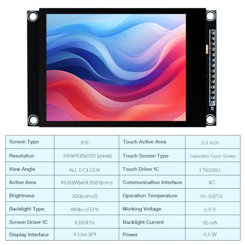 Image of Hosyond 3.2 inch 240x320 IPS Capacitive Touch Screen LCD Module SPI Serial ILI9341V Driver for Arduino R3 /Mega2560